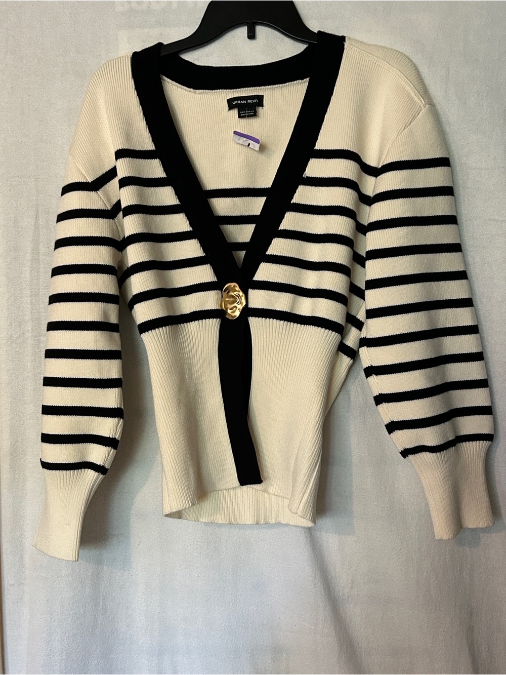 Urban Revivo Cream & Black Striped V-Neck Cardigan Blazer New with Tag